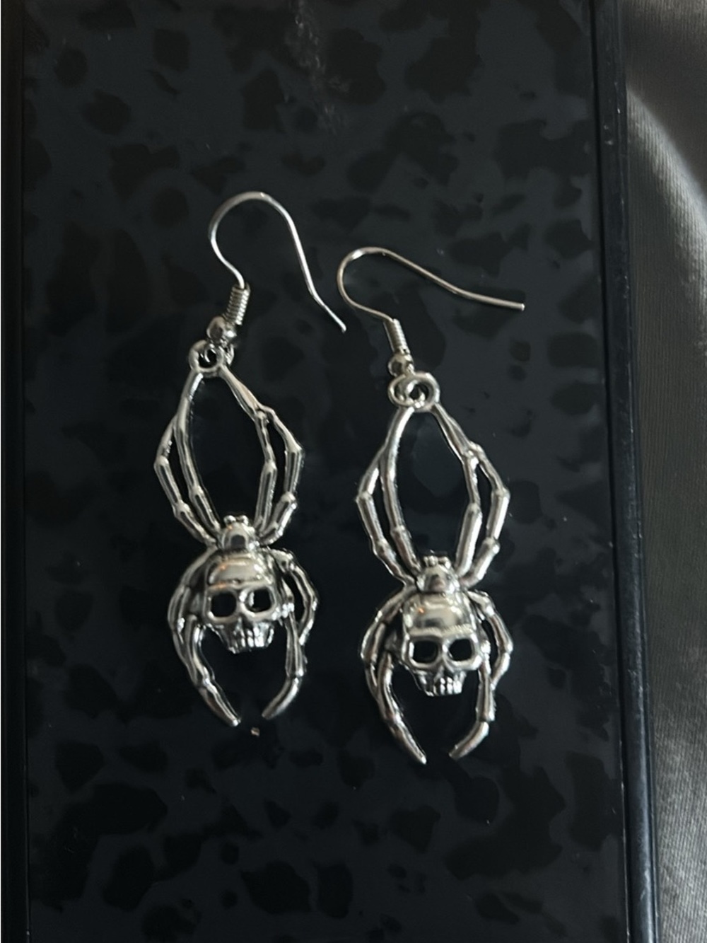 Silver Skull Spider Dangle Earrings - Women Jewelry